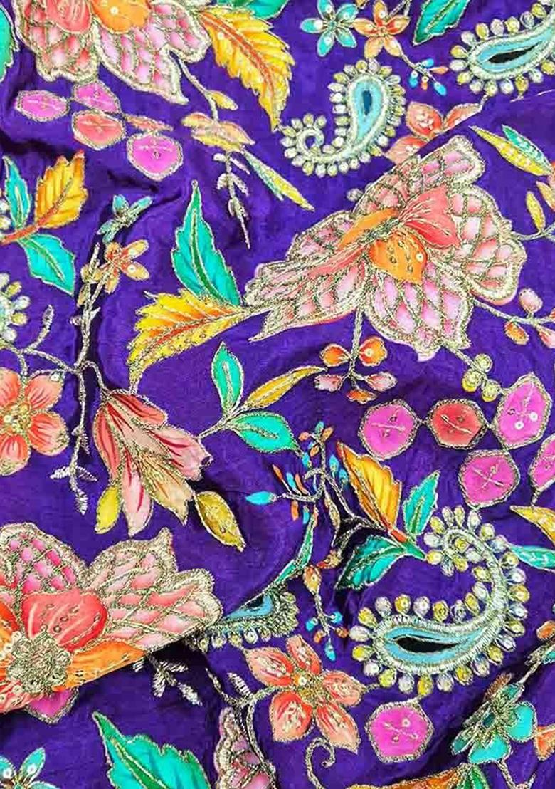 Purple Floral Print Viscose Fusion Set - Indya