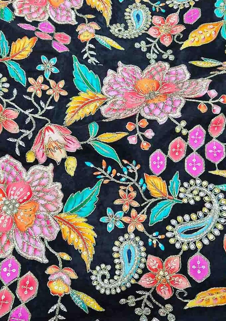 Black Floral Print Viscose Fusion Set - Indya