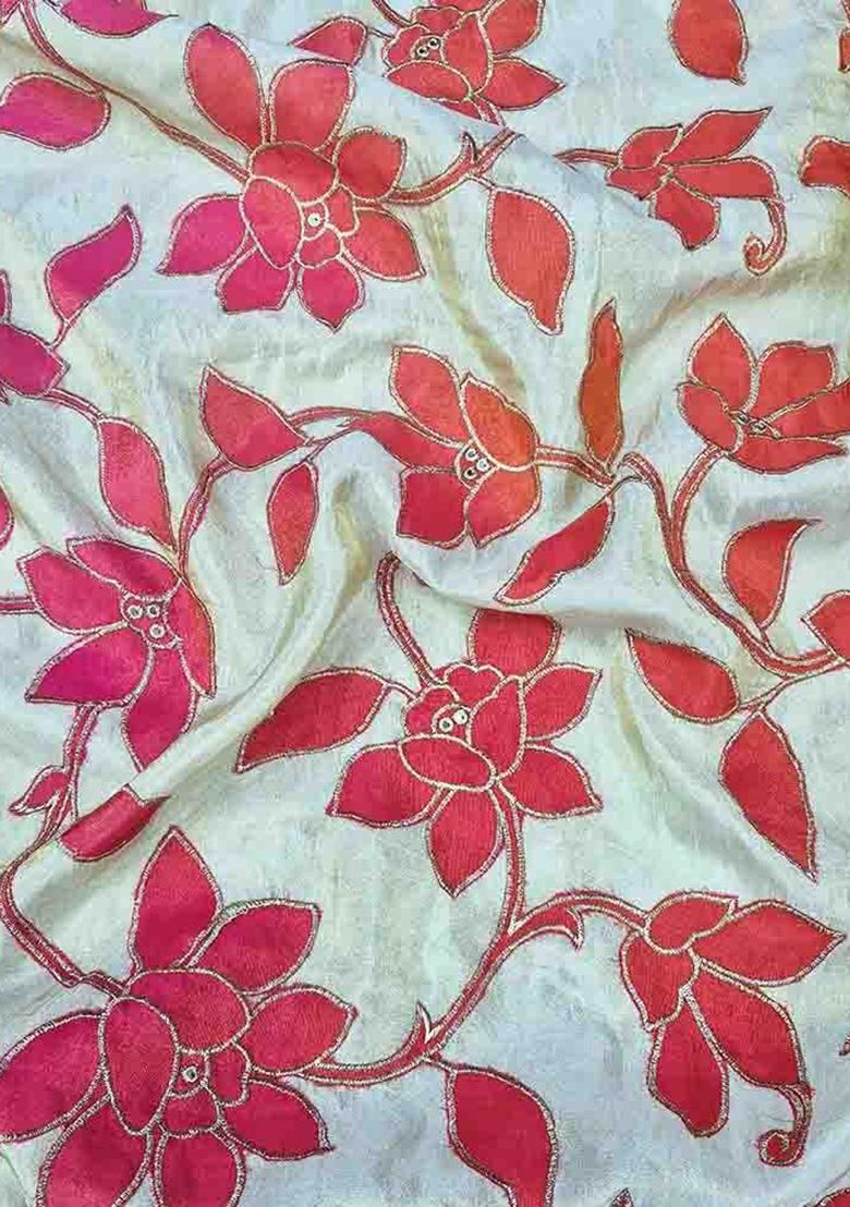 Pink Emroidered Tissue Lehenga Set