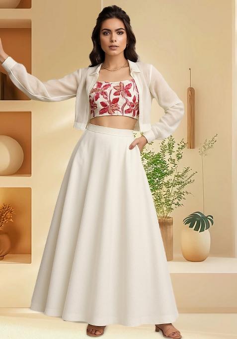 Pink Emroidered Tissue Lehenga Set