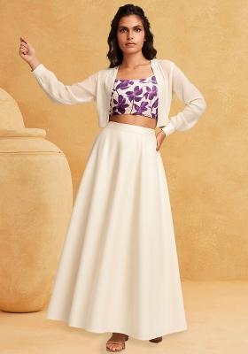 Purple Emroidered Tissue Lehenga Set