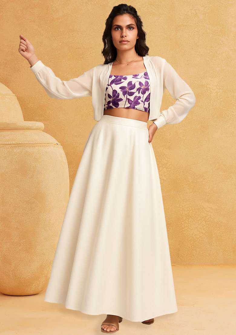 Purple Emroidered Tissue Lehenga Set for Diwali | Wedding & Festive Wear - Indya