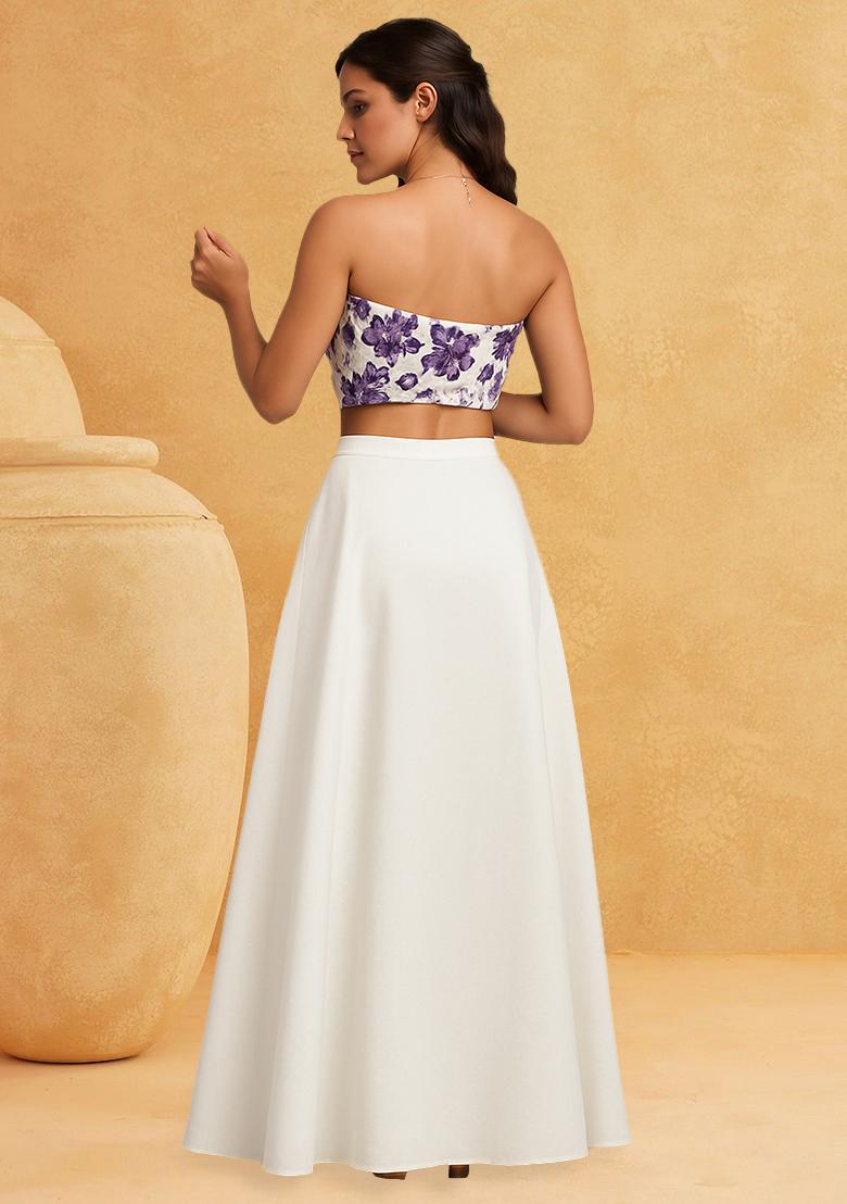 Purple Emroidered Tissue Lehenga Set - Indya