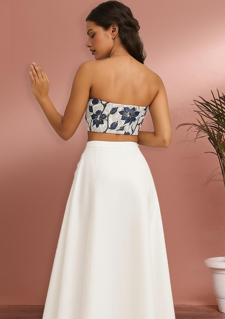 Grey Emroidered Tissue Lehenga Set - Indya