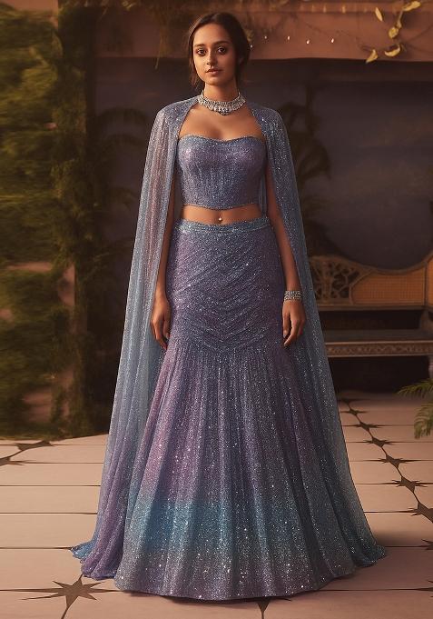 Multicolor Net Sequin Lehenga Set