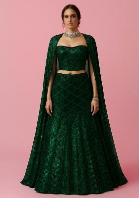 Green Net Sequin Lehenga Set