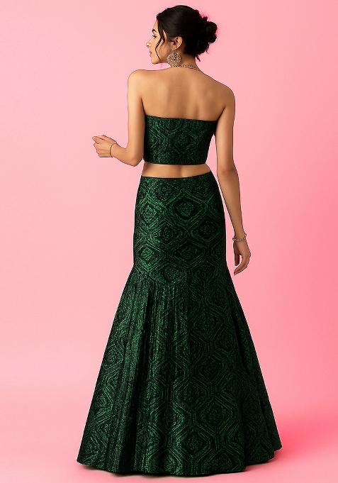 Green Net Sequin Lehenga Set