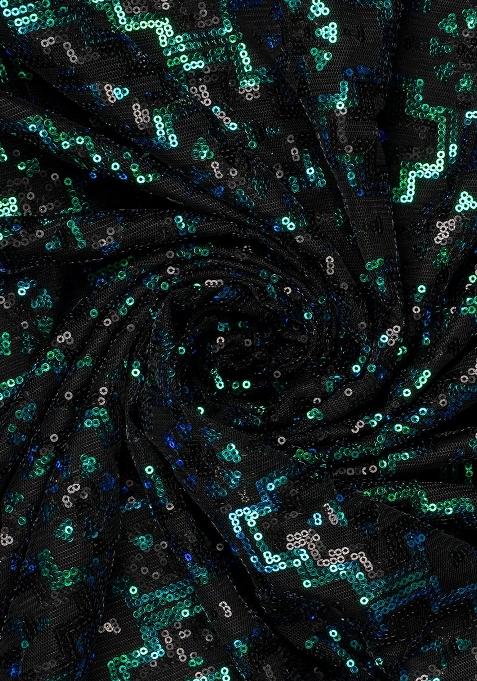 Green Net Sequin Lehenga Set