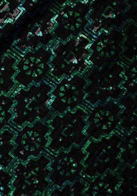 Green Net Sequin Lehenga Set