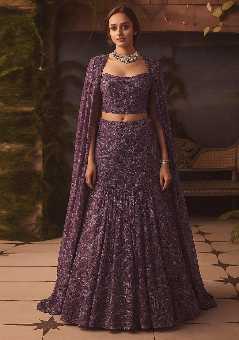 Purple Net Embellished Lehenga Set