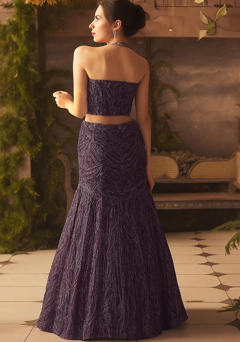 Purple Net Embellished Lehenga Set