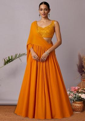 Mustard Yellow Net Embellished Blouse Lehenga Set