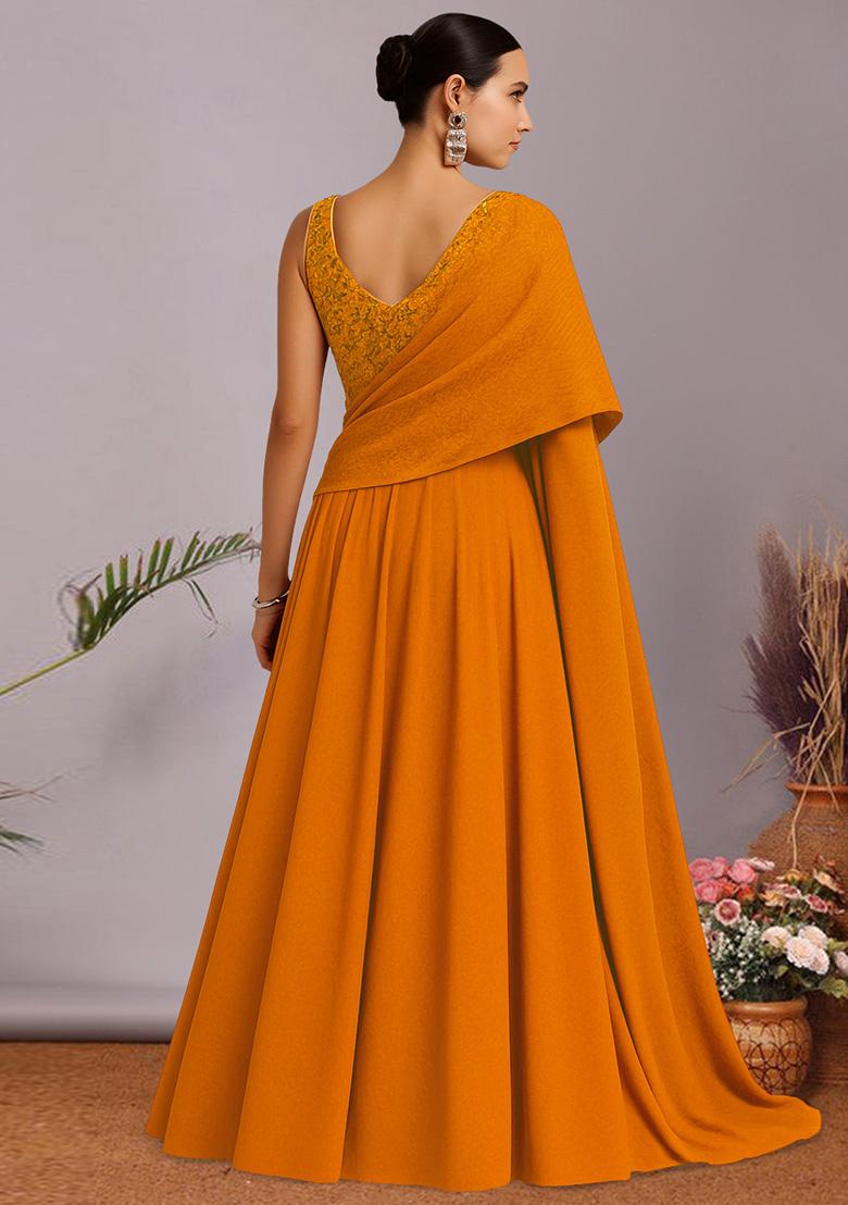 Mustard Yellow Net Embellished Blouse Lehenga Set - Indya