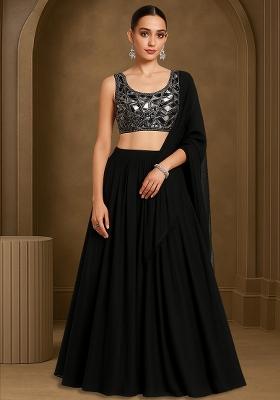 Black Net Embellished Blouse Lehenga Set