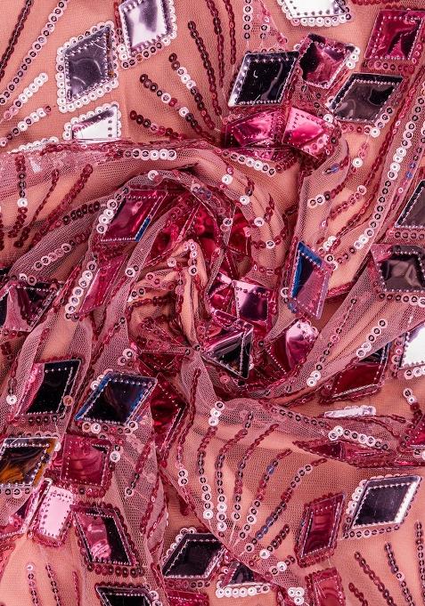 Pink Net Embellished Blouse Lehenga Set