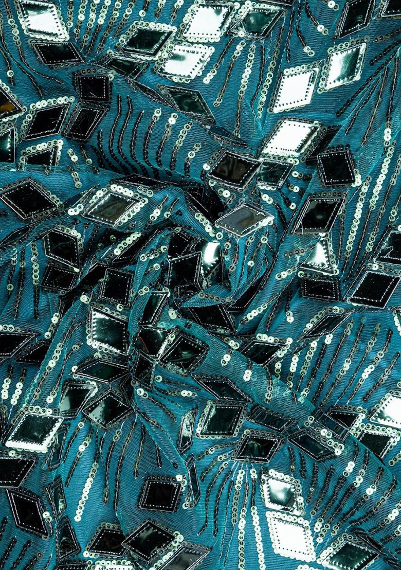 Green Net Embellished Blouse Lehenga Set