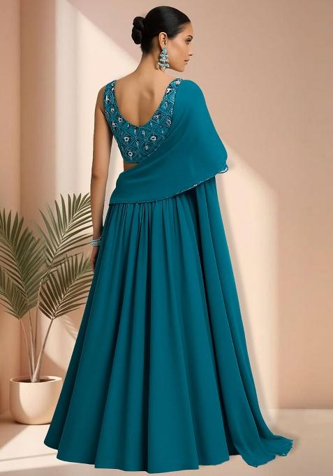 Green Net Embellished Blouse Lehenga Set