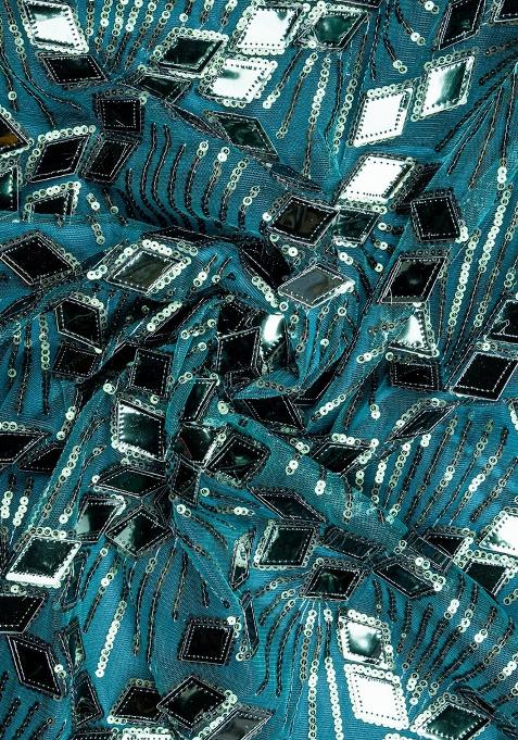 Green Net Embellished Blouse Lehenga Set