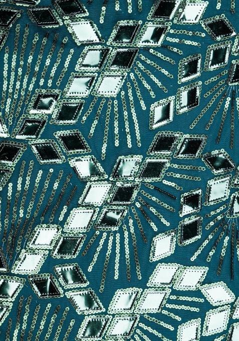 Green Net Embellished Blouse Lehenga Set