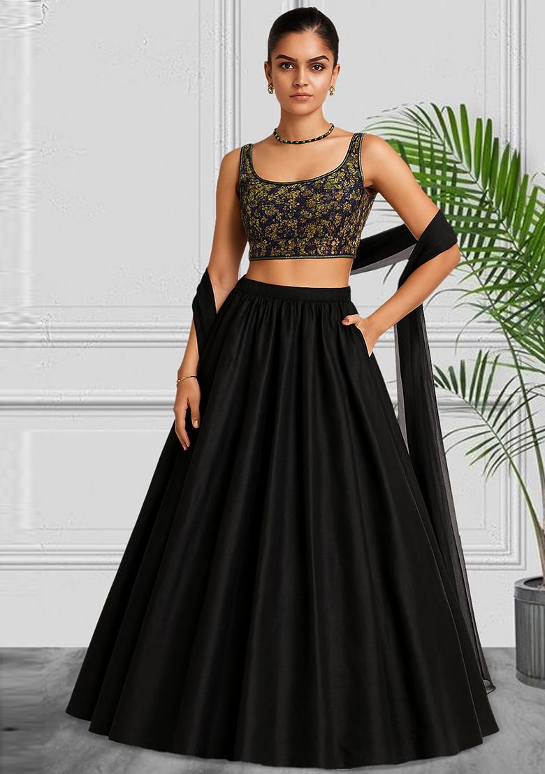 Black Net Sequin Embellished Blouse Lehenga Set