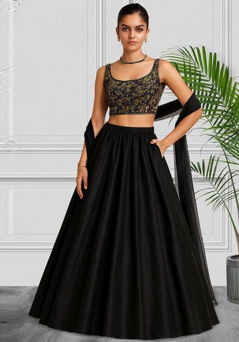 Black Net Sequin Embellished Blouse Lehenga Set