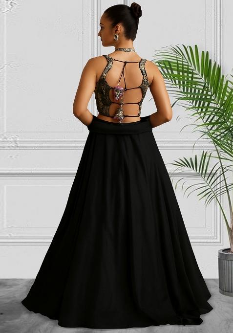 Black Net Sequin Embellished Blouse Lehenga Set