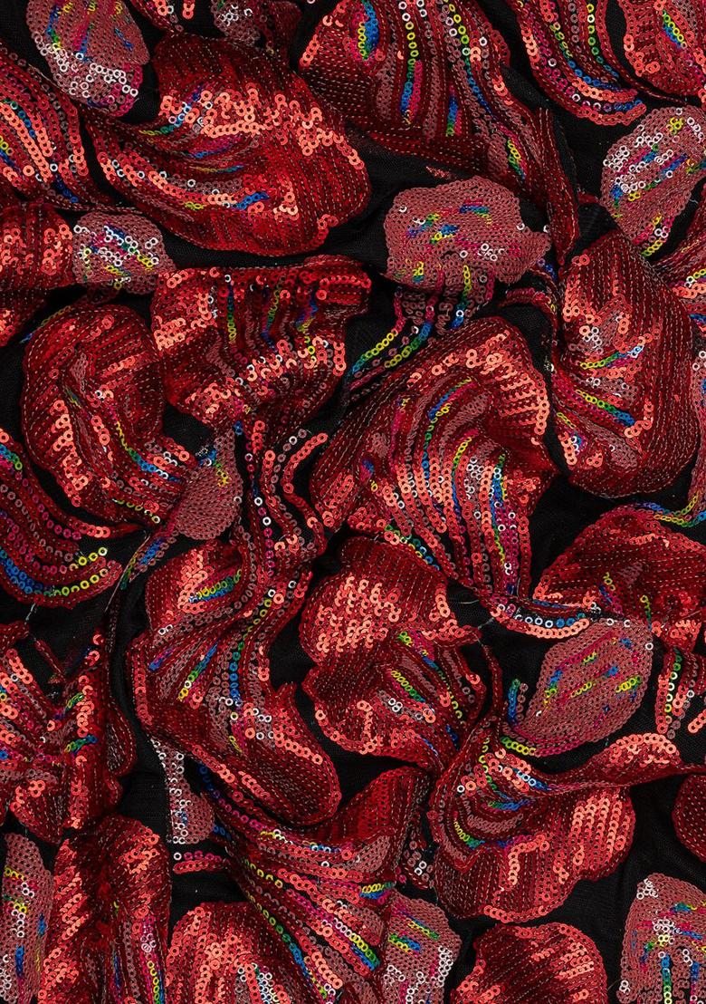 Red Net Sequin Embellished Blouse Lehenga Set