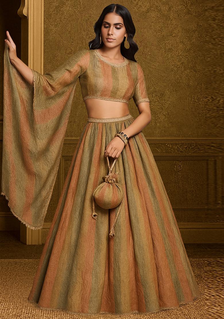 Multicolor Tissue Textured Lehenga Set