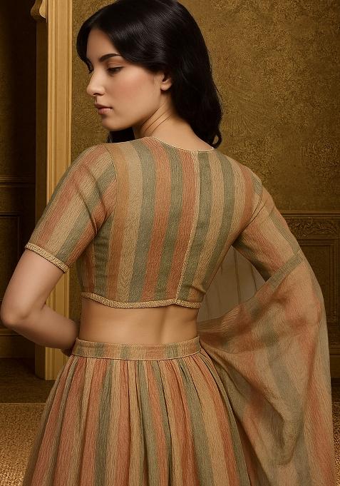 Multicolor Tissue Textured Lehenga Set