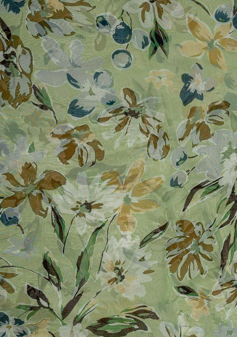 Light Green Tissue Floral Printed Lehenga Set