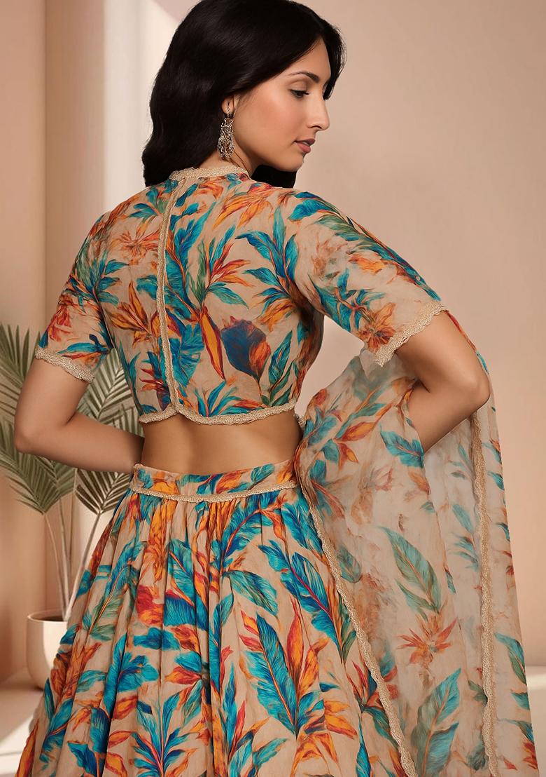 Multicolor Organza Floral Printed Lehenga Set