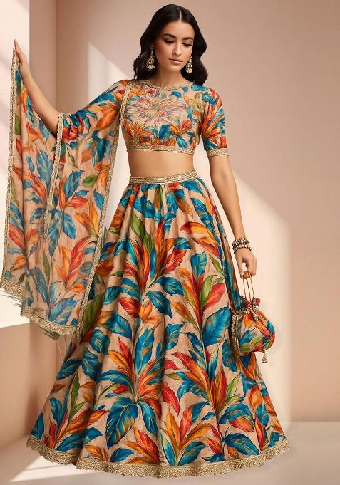 Multicolor Organza Floral Printed Lehenga Set