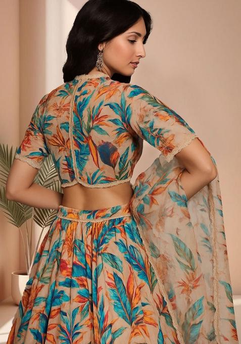Multicolor Organza Floral Printed Lehenga Set