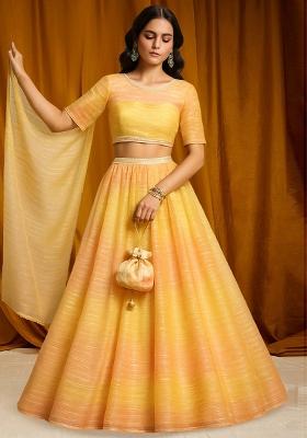 Multicolor Tissue Textured Lehenga Set