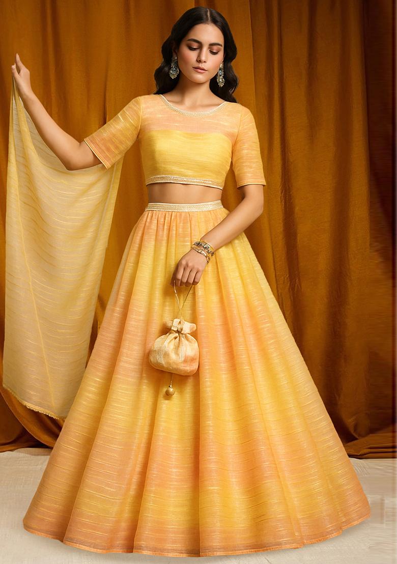 Multicolor Tissue Textured Lehenga Set