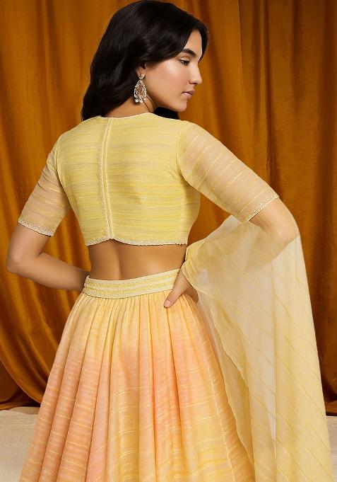 Multicolor Tissue Textured Lehenga Set