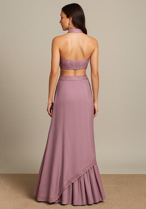 Purple Silk Sequin Embroidered Blouse Lehenga Set