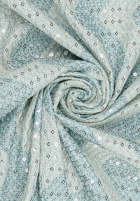 Sky Blue Silk Sequin Embroidered Blouse Lehenga Set