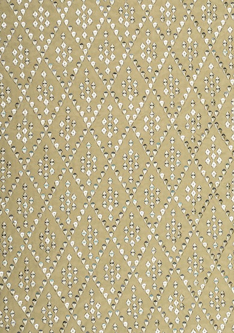 Beige Satin Embellished Blouse Lehenga Set - Indya