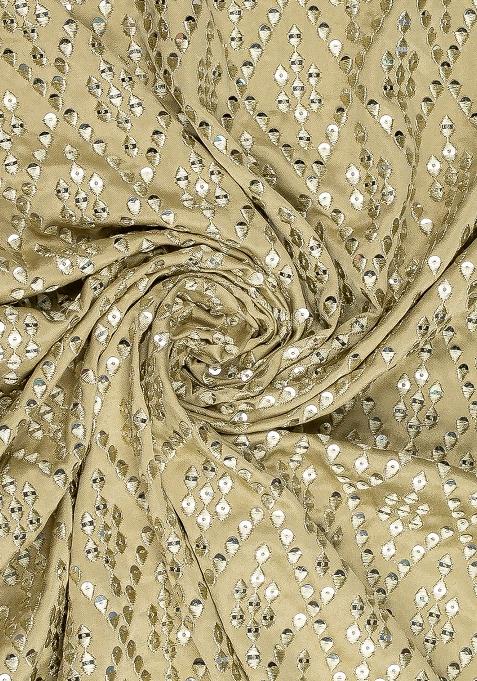 Beige Satin Embellished Blouse Lehenga Set