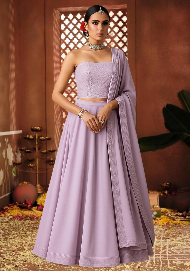 Purple Silk Sequin Embroidered Blouse Lehenga Set