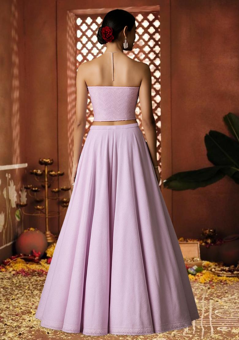 Purple Silk Sequin Embroidered Blouse Lehenga Set - Indya