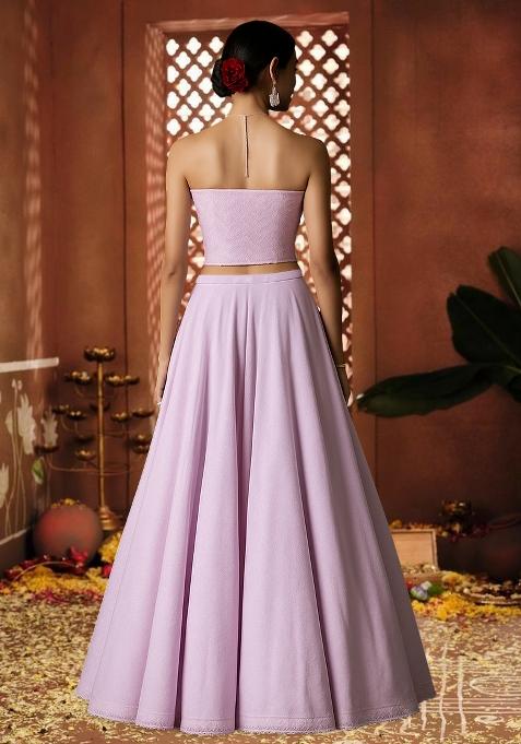 Purple Silk Sequin Embroidered Blouse Lehenga Set