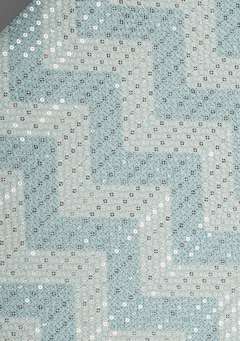 Sky Blue Silk Sequin Embroidered Blouse Lehenga Set - Indya