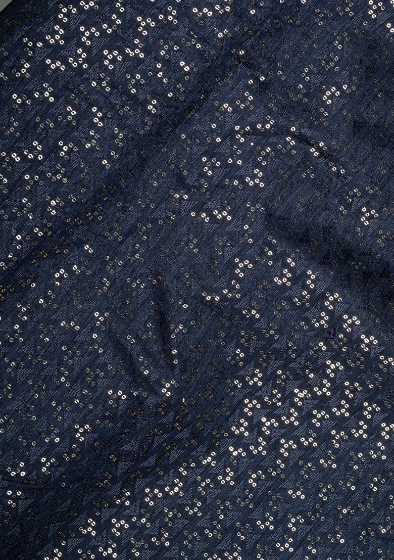 Blue Silk Sequin Embroidered Blouse Lehenga Set - Indya