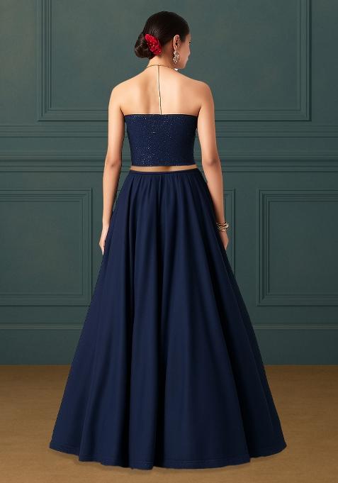 Blue Silk Sequin Embroidered Blouse Lehenga Set