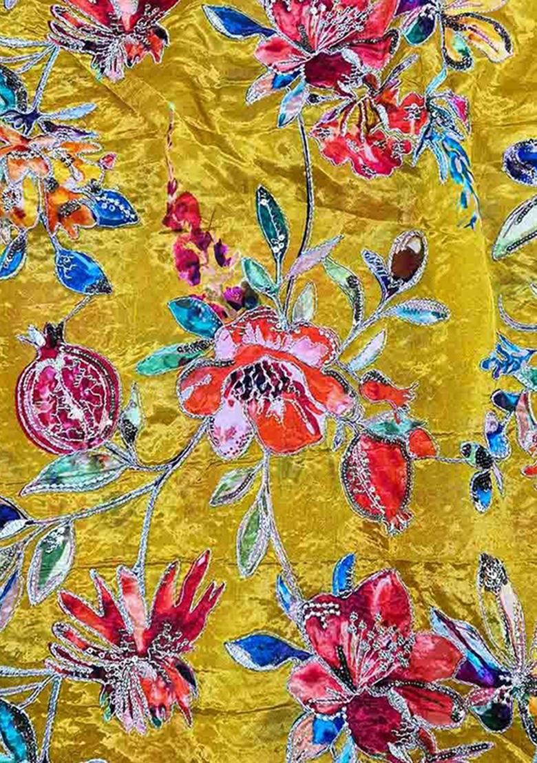 Mustard Yellow Organza Embroidered Lehenga Set