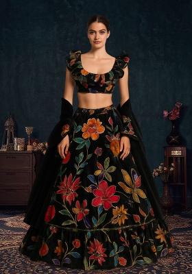Black Organza Embroidered Lehenga Set