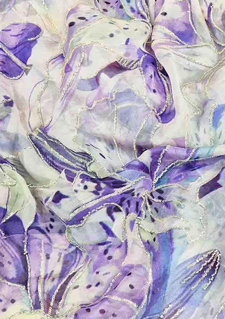 Light Purple Organza Embroidered Lehenga Set - Indya