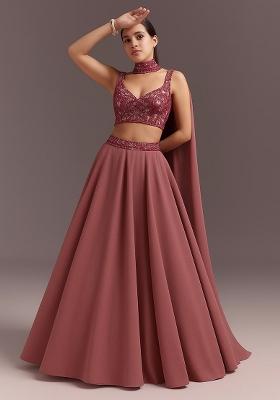 Red Sequin Blouse Net Lehenga Set